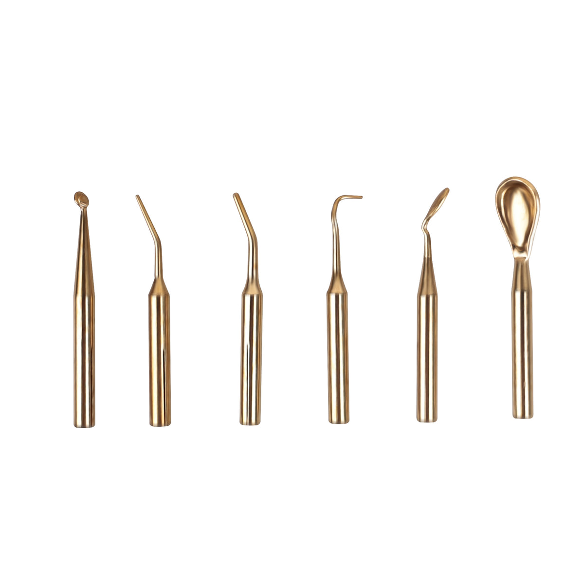 Six assorted metal wax carving tips full display