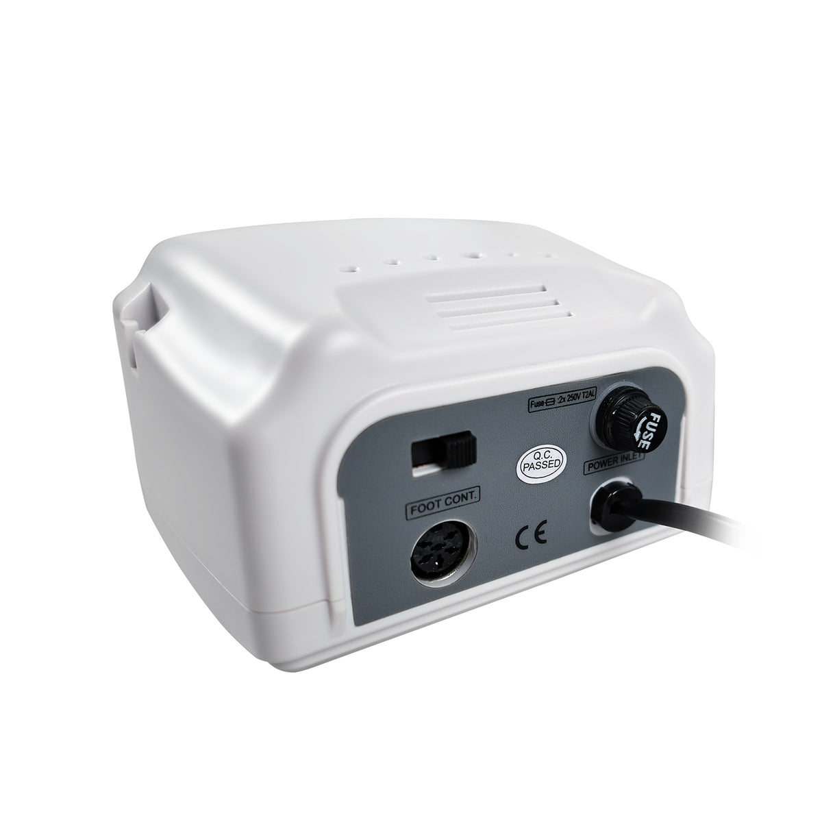 Back‑side power socket and cable connection detail