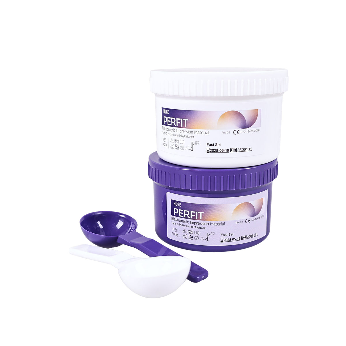 Purple & white measuring scoops for impression putty