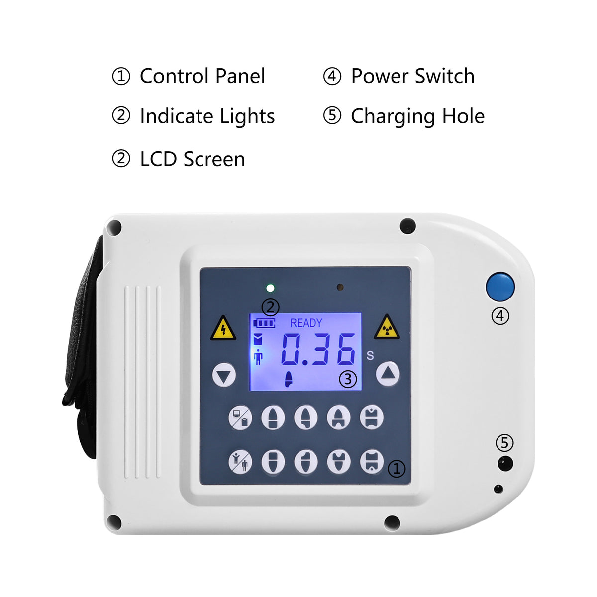 Function control button and parameter setting panel of portable X-ray machine