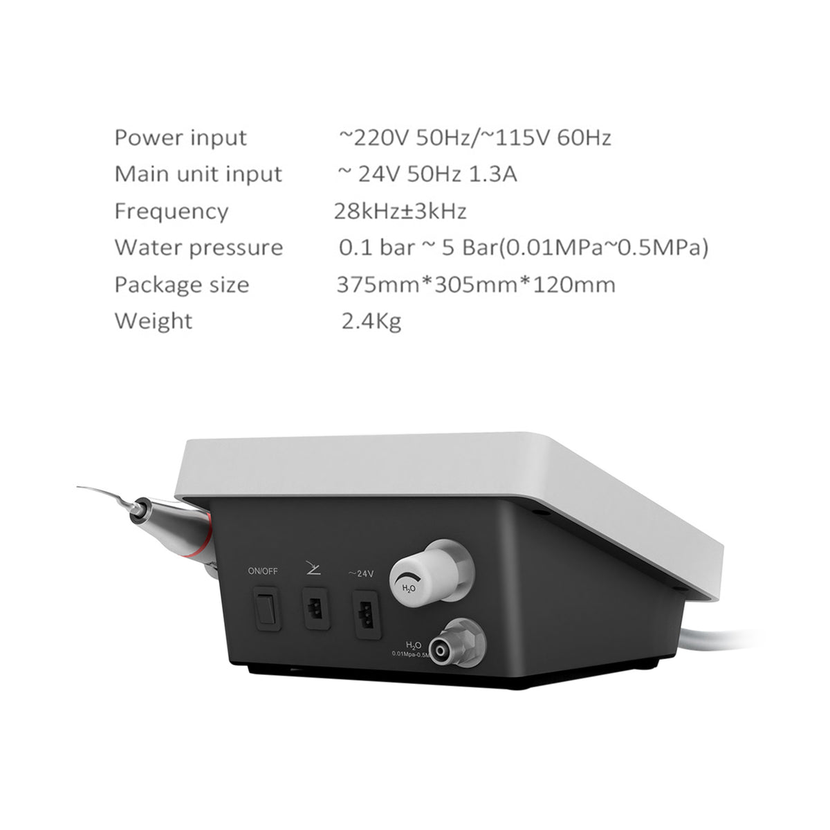 MaxPiezo 3+ rear power interface and nameplate detail