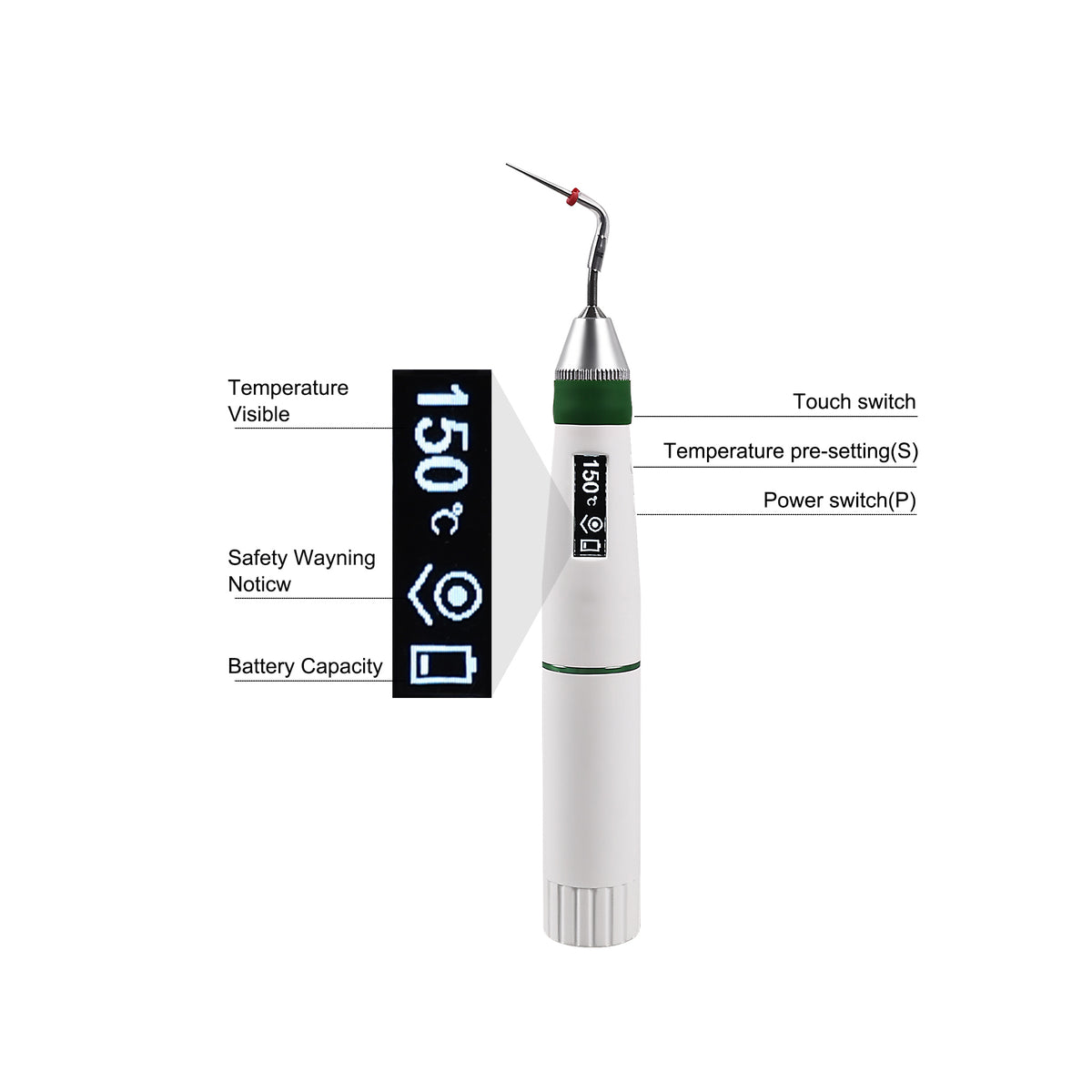 Side profile view of Sima wireless obturation pen white background