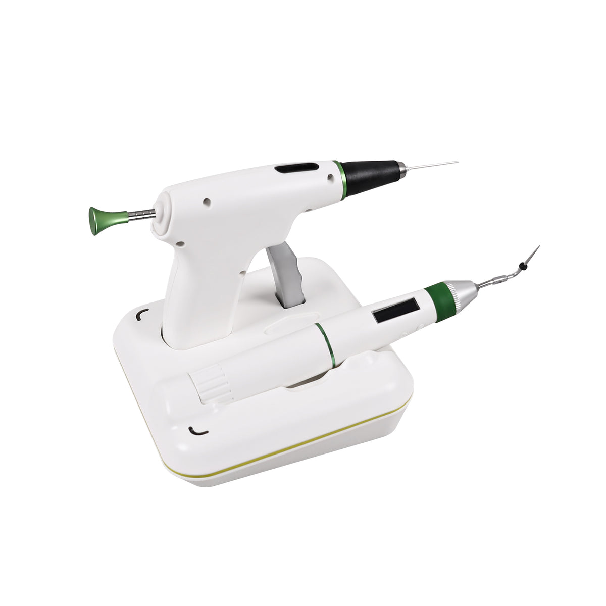 Sima obturation kit gun and pen placed on shared charging dock
