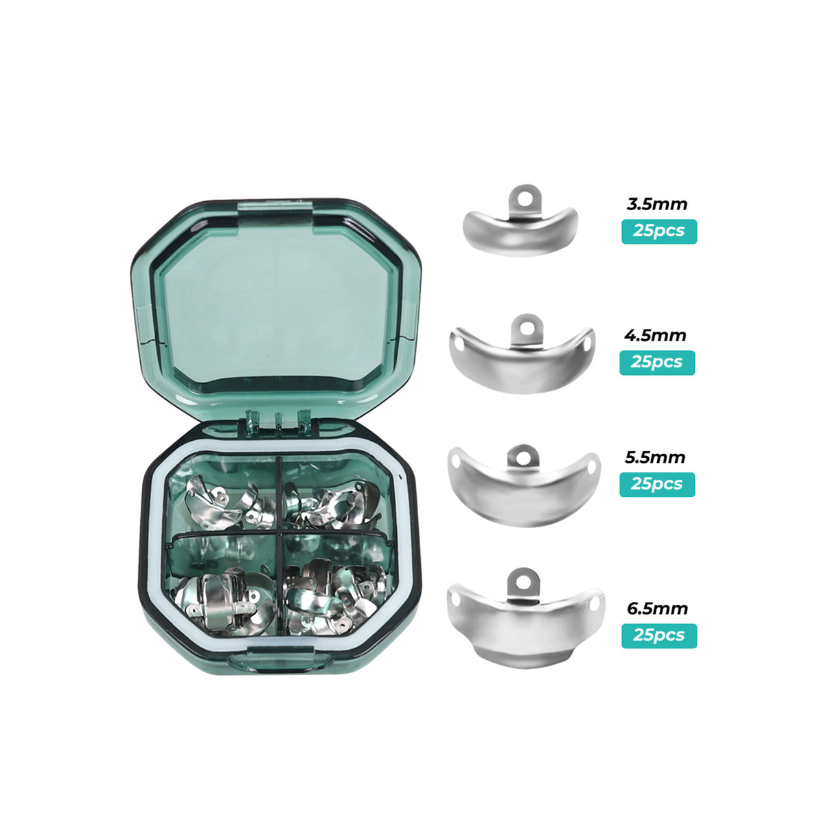 Open transparent grid storage box filled with M4 matrix bands