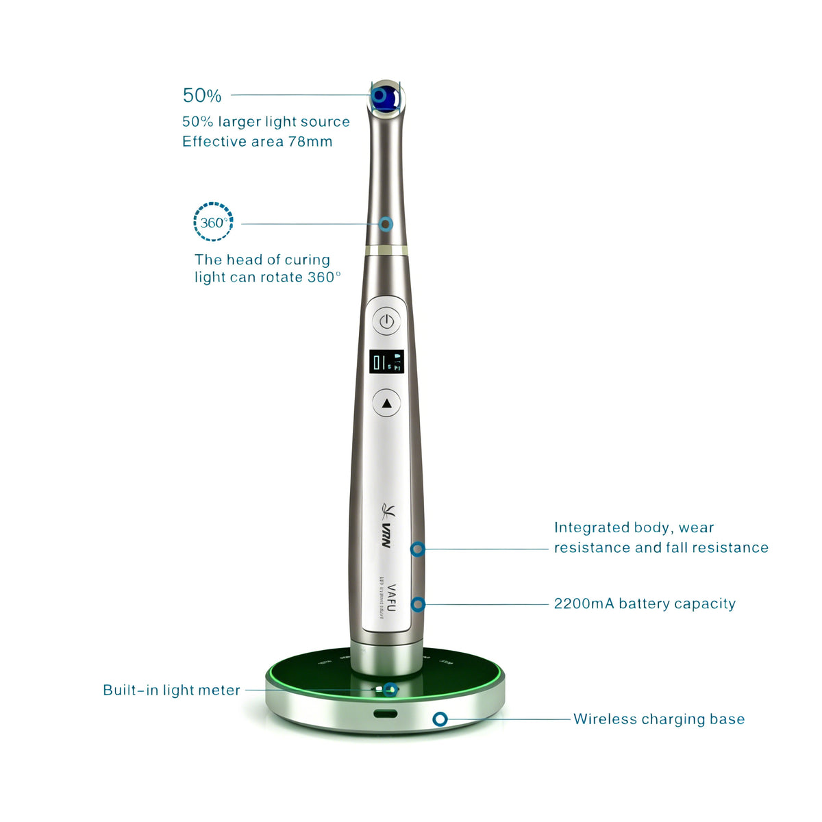 Complete accessory kit of VAFU 3200mW high power dental curing lamp with charging base