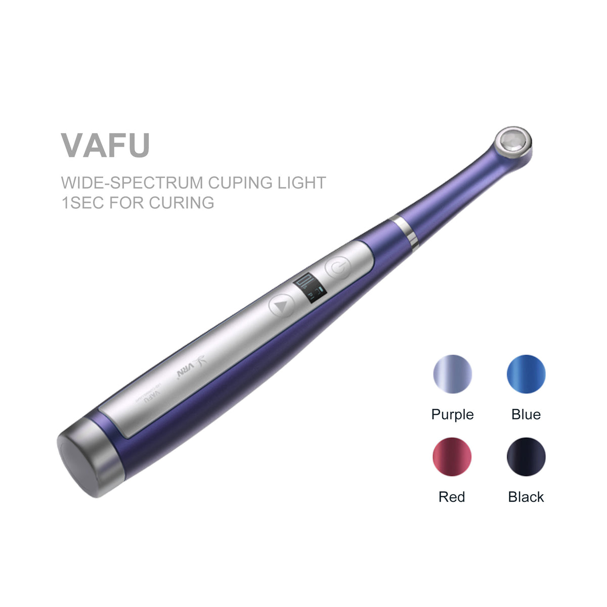 Ergonomic side profile of VAFU 3200mW dental LED curing lamp, comfortable long-time grip design