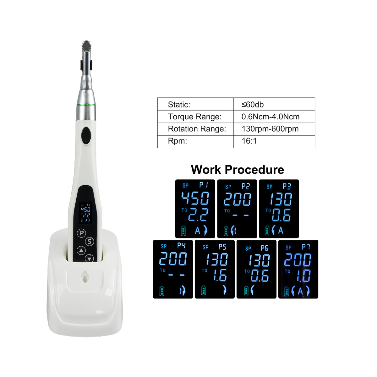 Endo motor digital display screen program & parameter interface close‑up